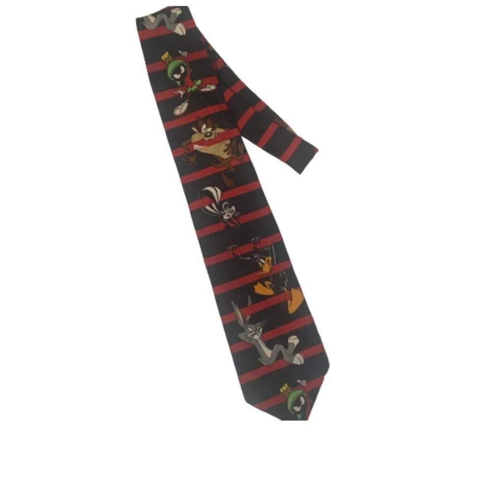 Vintage 90s Looney Tunes Mania Tie Black Neck Tie Bugs Bunny Daffy Duck Tweety